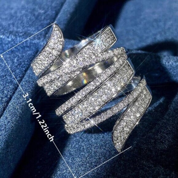 NEW 18k White Gold Diamond Ring Layer Wide Ring Band - Picture 5 of 5